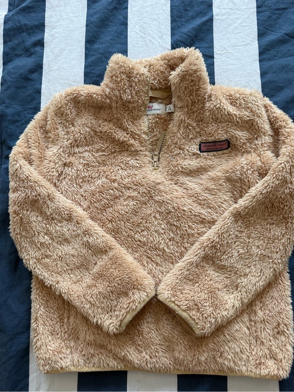Vineyard Vines Kids Plush Half-Zip Pullover in Light Tan